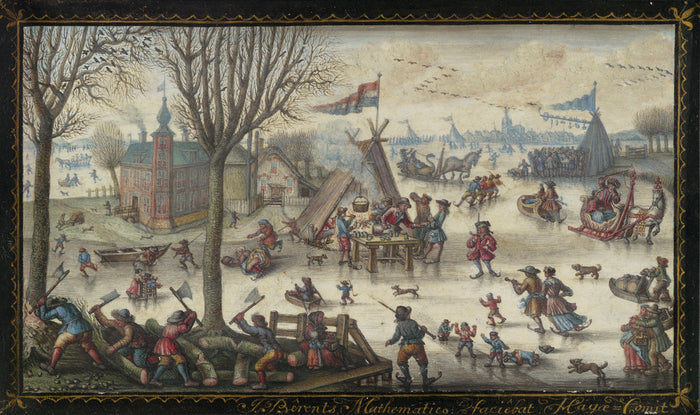 Jan Berents:Winter Landscape with Figures,16x12