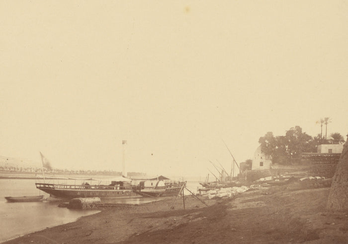 Théodule Devéria:[Boats on the Bank of the Nile],16x12