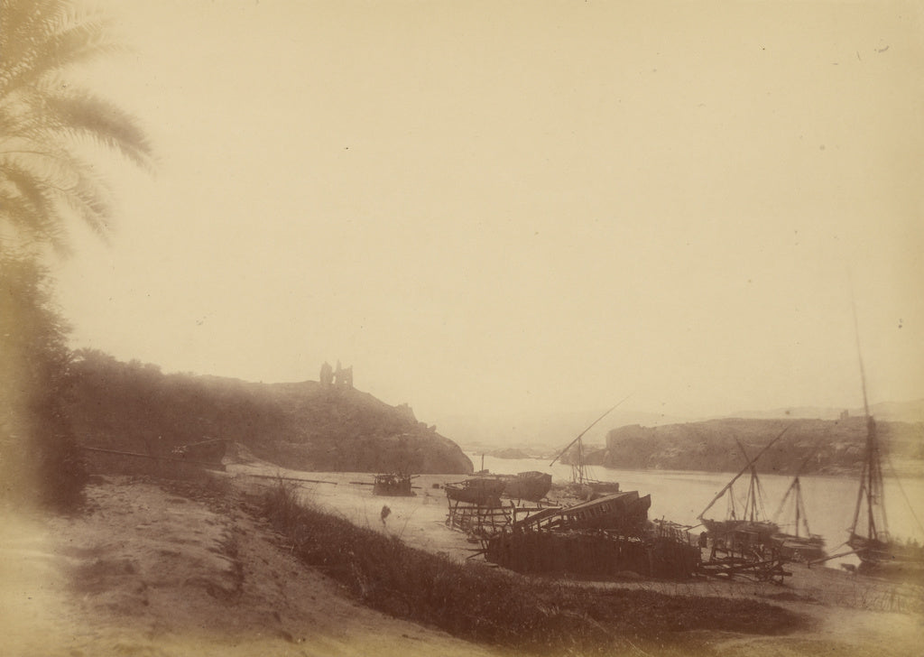 Théodule Devéria:[View of the Nile with Boats and Ruins], Poster Print Wall Art