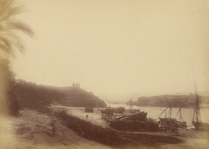 Théodule Devéria:[View of the Nile with Boats and Ruins],16x12