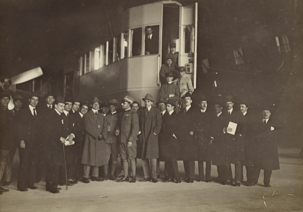 Fédèle Azari:[Men in front of Zepplin gondola], Poster Print Wall Art