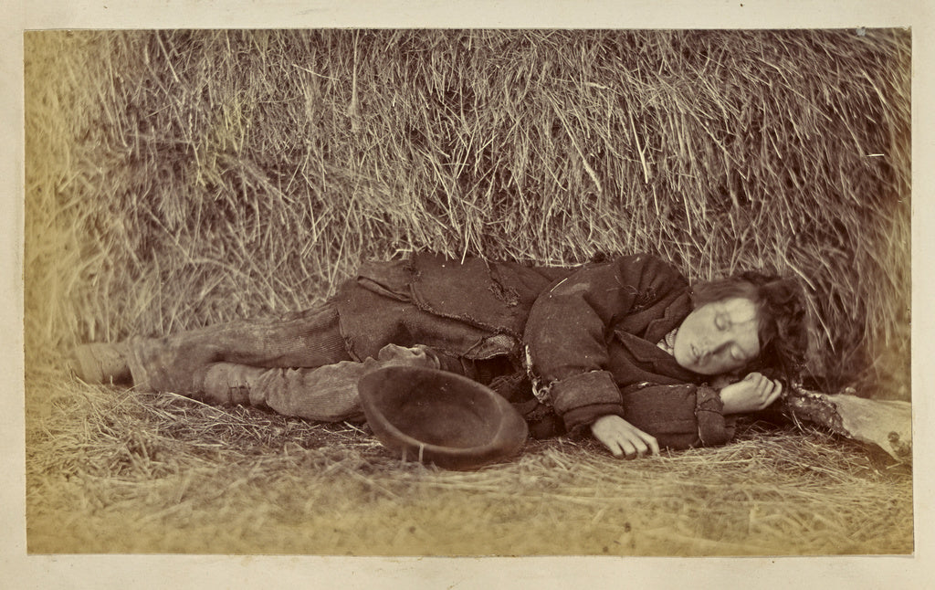 Ronald Ruthven Leslie-Melville:[Boy sleeping next to haystac, Poster Print Wall Art
