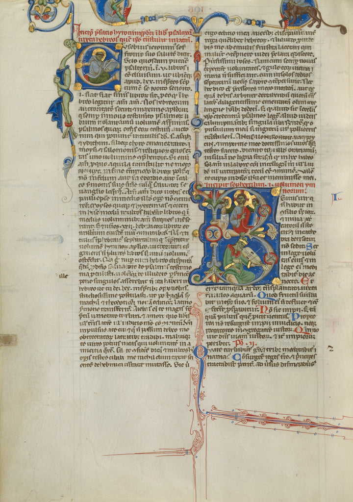 Unknown Artist:Initial E: Monk Reading; Initial B: Christ with Davi, Poster Print Wall Art