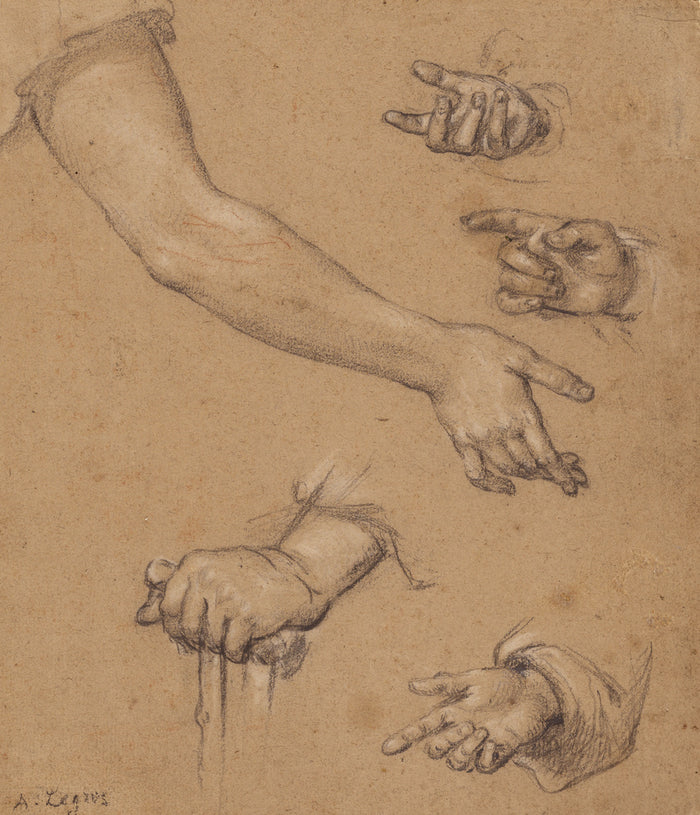 Alphonse Legros:Studies of Hands,16x12