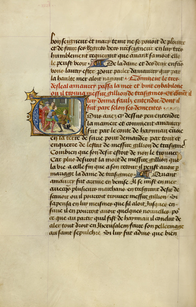 Lieven van Lathem:Initial V: The Knight Amaury Kneeling befo,16x12