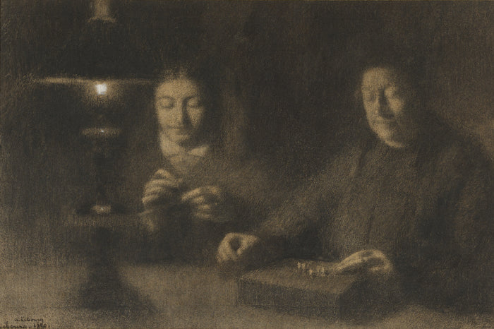 Albert Lebourg:The Mother and Wife of the Artist Sewing by L,16x12