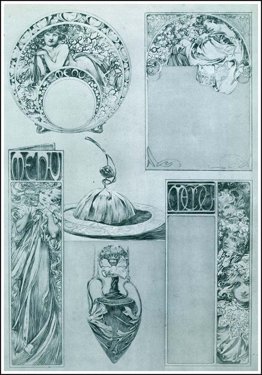 34 from the 'Documents Decoratifs" series, 1901 vintage artwork by Alphonse Mucha, 12x8" (A4 size) poster print