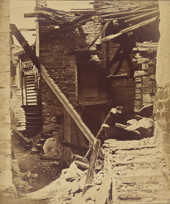 Bisson Frères:Destroyed house, after an earthquake near Vie,16x12
