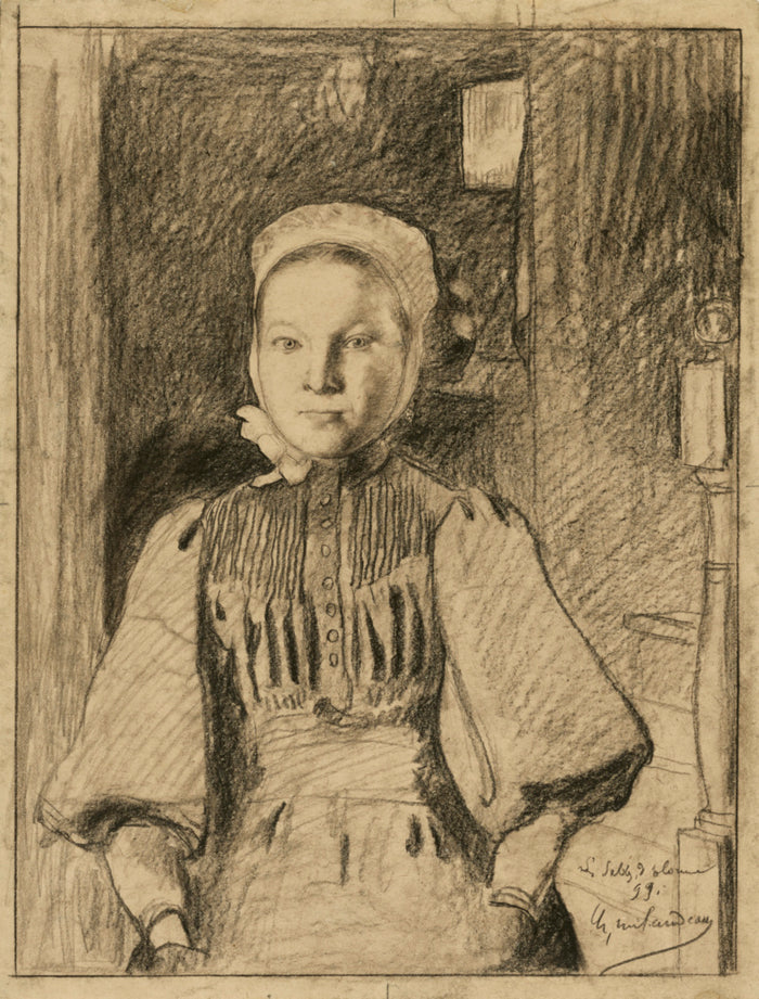 Charles Milcendeau:A young peasant girl from the Vendée,16x12