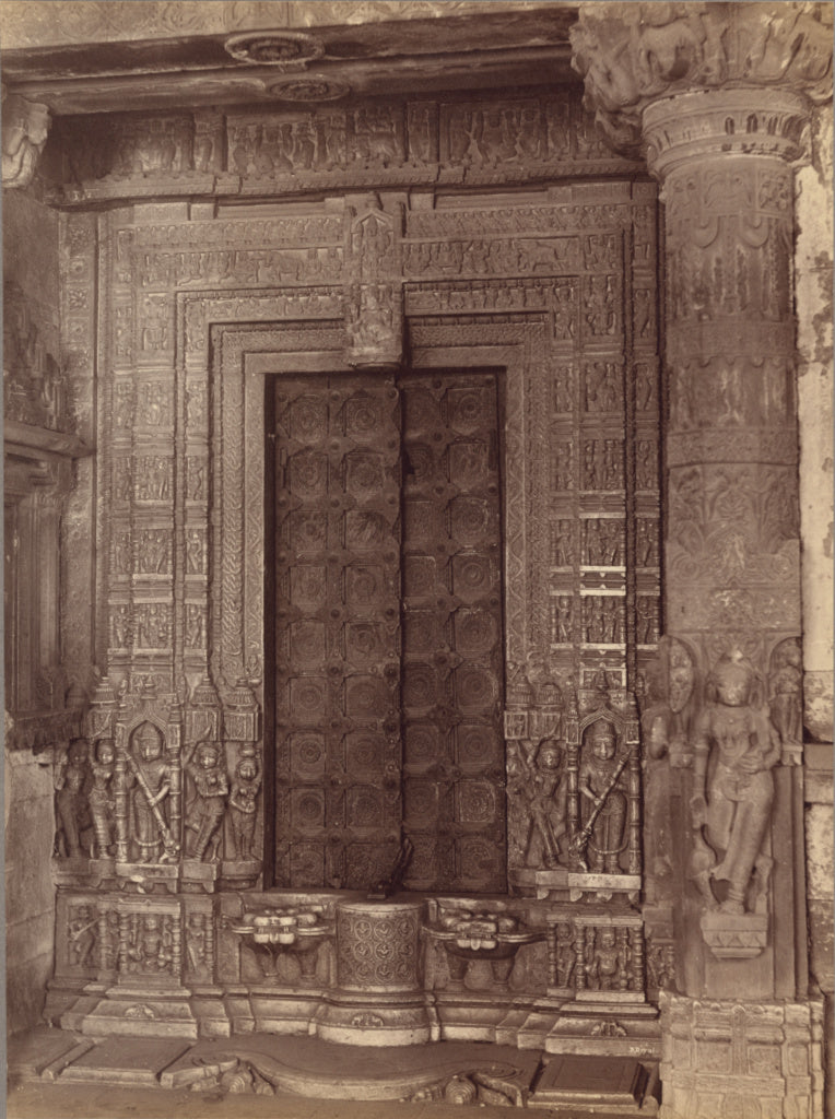 Lala Deen Dayal:Marble Carved Doorway of a Ruined Temple - A,16x12"(A3)Poster