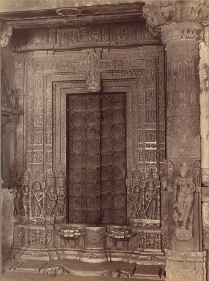 Lala Deen Dayal:Marble Carved Doorway of a Ruined Temple - A,16x12