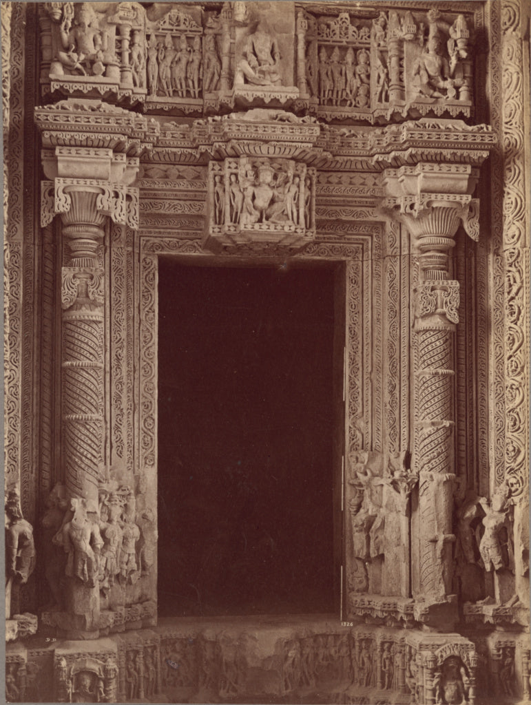 Lala Deen Dayal:Inside Doorway Sas Bahu Temple, Gwalior,16x12"(A3)Poster