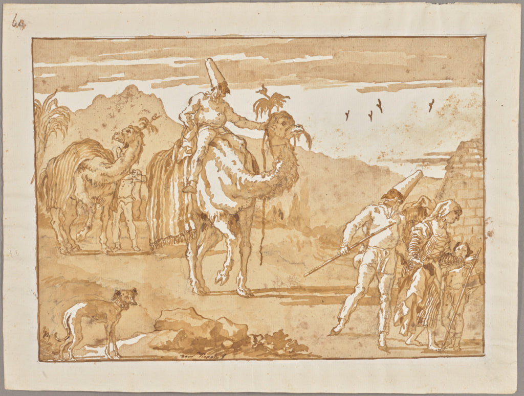 Giovanni Domenico Tiepolo:The Punchinello Riding a Camel at ,16x12"(A3)Poster