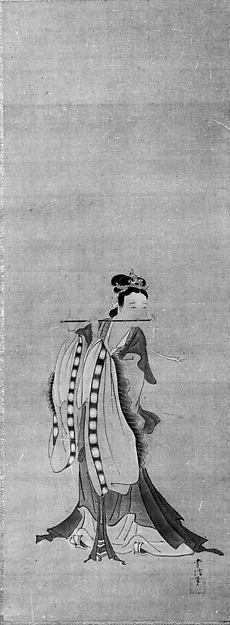 Chinese Lady Playing a Flute 17th–18th cent-Attributed to Kano,Japan ukiyo-e Period Image,  Poster Print Wall Art