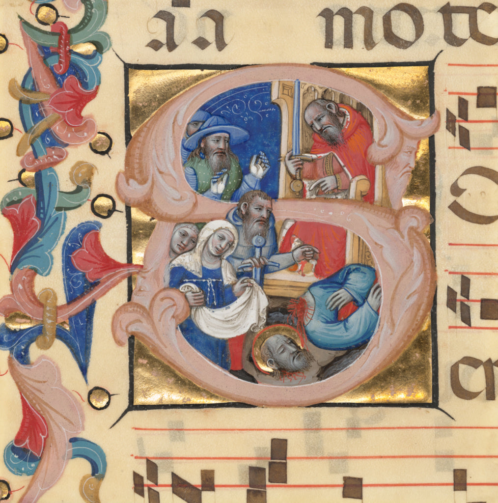 Niccolò di Giacomo da Bologna:Initial S: The Beheading of S, Poster Print Wall Art