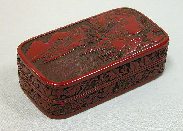 ,Box with Landscape and Scroll Pattern,16x12