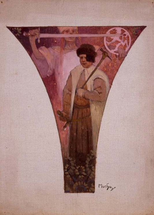 3study for Obecni Dum vintage artwork by Alphonse Mucha, 12x8" (A4 size) poster print