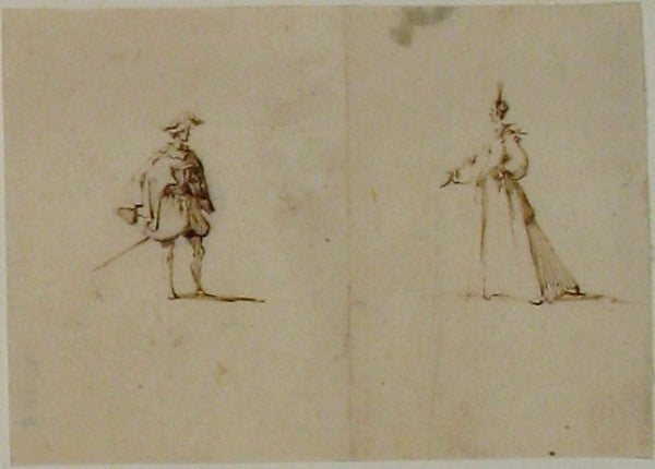 Lady and a genteman facing each other early 17th cent-Jacques,16x12"(A3)Poster