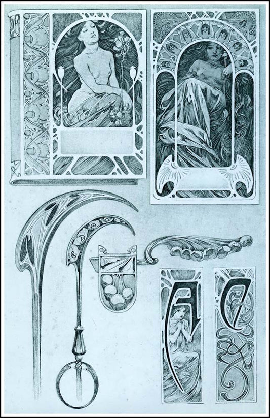 43 from the 'Documents Decoratifs" series, 1901 vintage artwork by Alphonse Mucha, 16x12" (A3 size) poster print