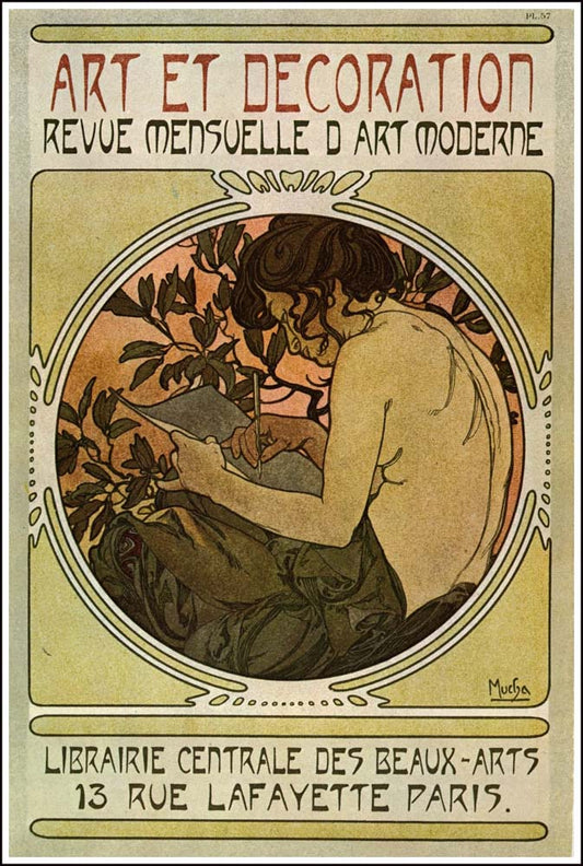 57 from the 'Documents Decoratifs" series, 1901 vintage artwork by Alphonse Mucha, 16x12" (A3 size) poster print