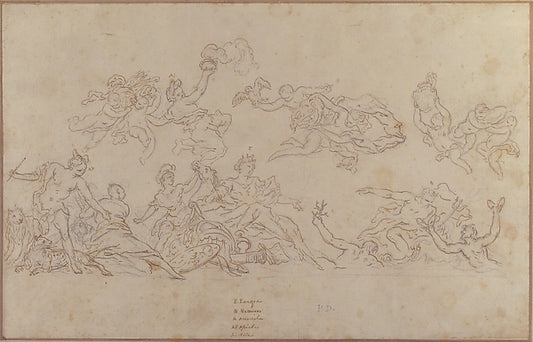 Design for a Ceiling Decoration with Neptune and the Four Cont,16x12"(A3) Poster