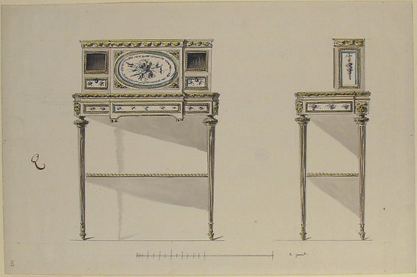 Design for a Lady's Writing Desk c1770–85-Anonymous, French, 1,  Poster Print