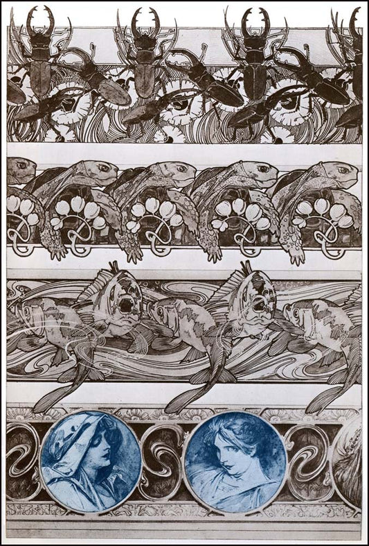 60 from the 'Documents Decoratifs" series, 1901 vintage artwork by Alphonse Mucha, 16x12" (A3 size) poster print