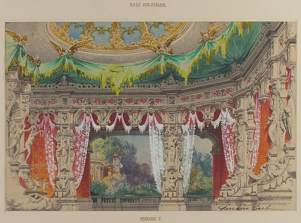 Stage Set Design for a Ballet -  Don Parasol 1869-Carlo Ferrario,  Poster Print Wall Art