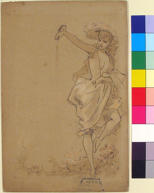 Design for a Menu -  Girl Pouring from a Bottle late 19th–early,  Poster Print Wall Art