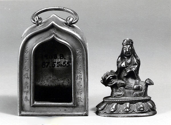 Traveller's Shrine with Figure of Wenshu on Lion dated 1880,  Poster Print Wall Art