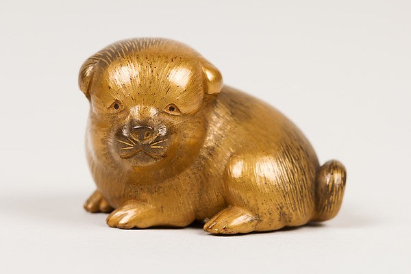 Netsuke of Seated Puppy with Short Curled Tail first half of t,  Poster Print