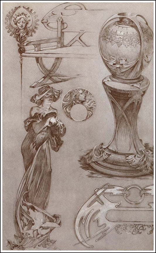 68 from the 'Documents Decoratifs" series, 1901 vintage artwork by Alphonse Mucha, 16x12" (A3 size) poster print