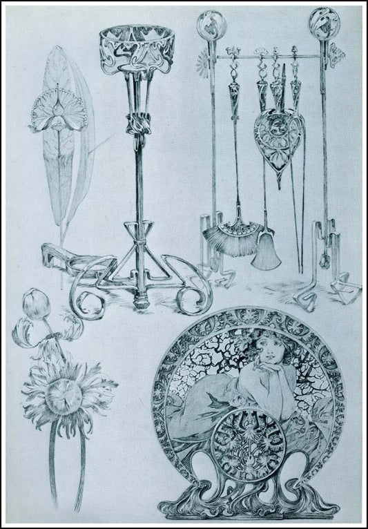 69 from the 'Documents Decoratifs" series, 1901 vintage artwork by Alphonse Mucha, 12x8" (A4 size) poster print