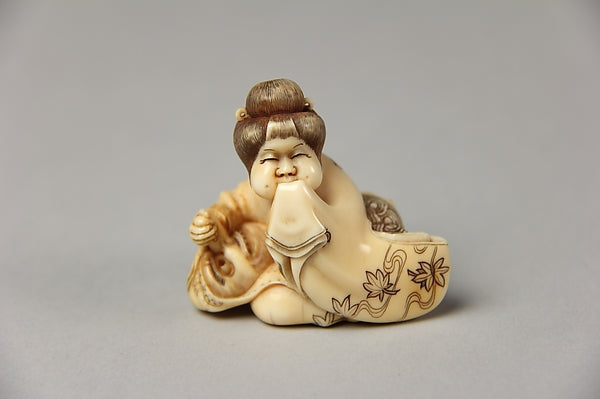 Netsuke of Seated Figure of Usume Laughing 19th cent,  Poster Print Wall Art