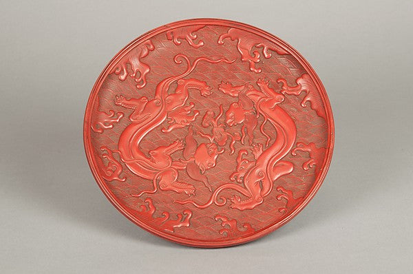 Tray with Design of Dragons in Waves 17th–18th cent,  Poster Print Wall Art