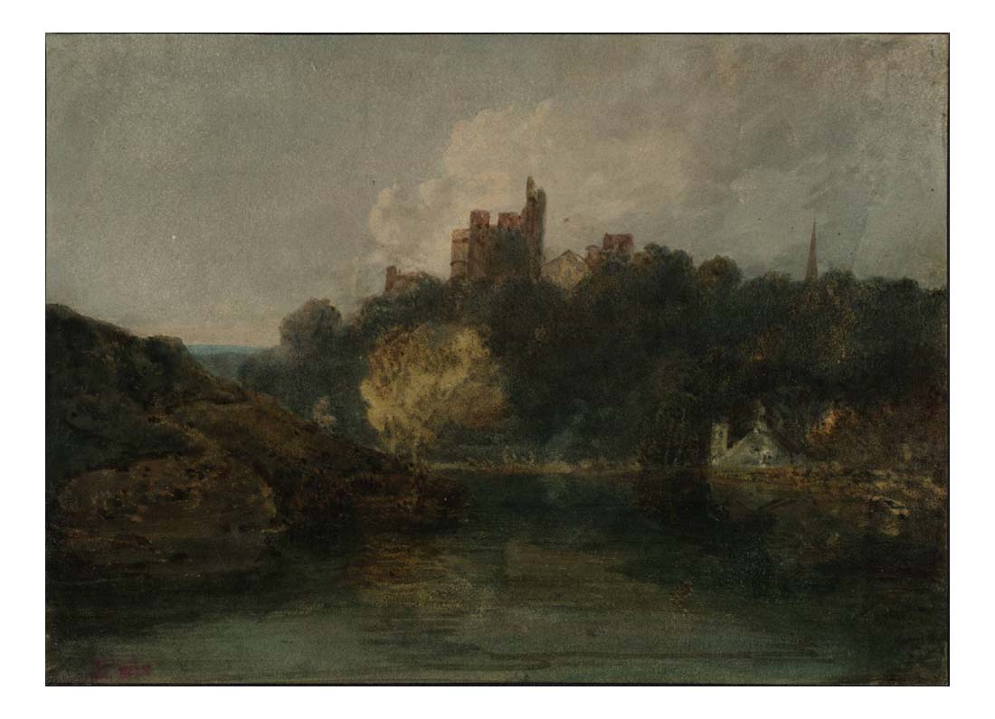 A Castle on a Wooded Bank beside a River; A Church Spire to the Right, 1798-99 by John Mallord William Turner RA