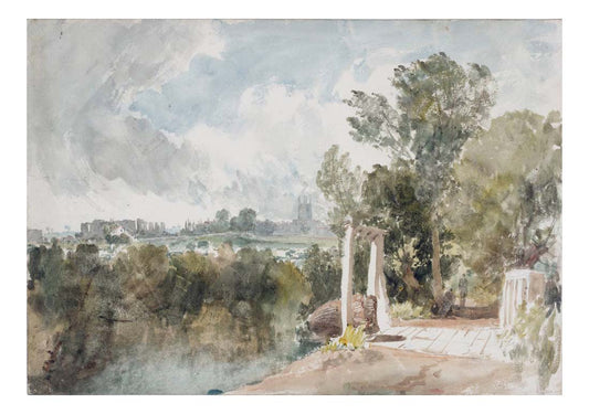 A Church and Village seen from a Riverside Footpath, 1805 by John Mallord William Turner RA, 12x8"(A4) Poster