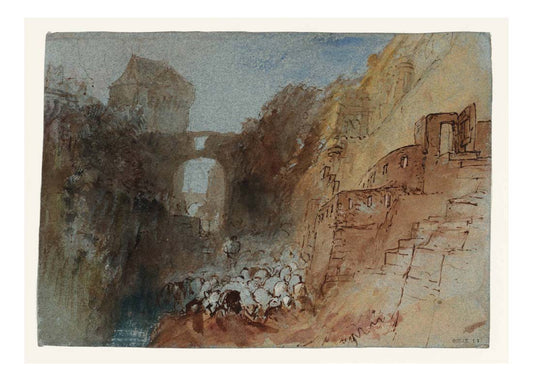 A Herd of Sheep at Saumur, Below the Walls of the Chateau, with the Tour de Papegault to the Left, 1826-28 by John Mallord William Turner RA, 12x8"(A4) Poster