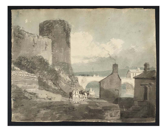 A Road with Houses and a Bridge over a River beneath the Walls of a Castle, 1797 by John Mallord William Turner RA, 12x8"(A4) Poster