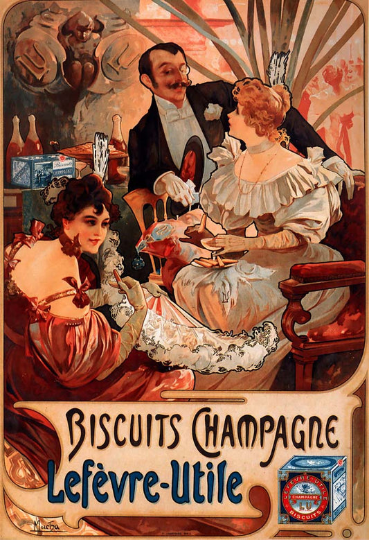 Alfons Mucha - 1896 - Biscuits Champagne-Lefèvre-Utile vintage artwork by Alphonse Mucha, 16x12" (A3 size) poster print