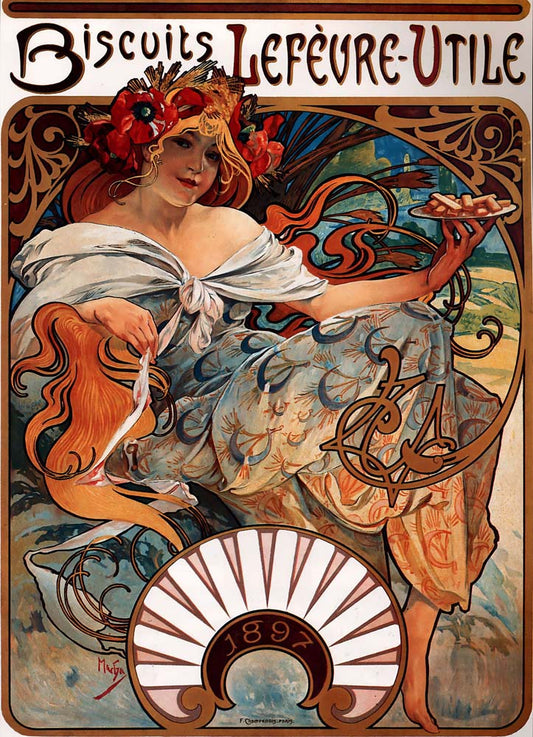 Alfons Mucha - 1896 - Biscuits Lefèvre-Utile vintage artwork by Alphonse Mucha, 16x12" (A3 size) poster print