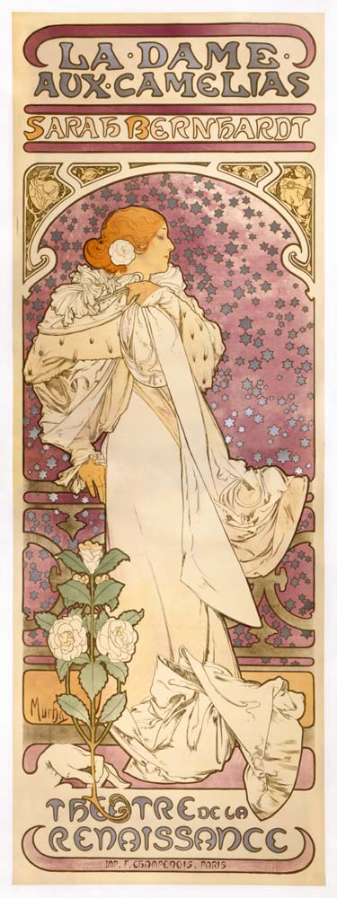 Alfons Mucha - 1896 - La Dame aux Camélias - Sarah Bernhardt 1 vintage artwork by Alphonse Mucha, 16x12" (A3 size) poster print