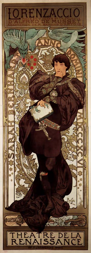 Alfons Mucha - 1896 - Lorenzaccio vintage artwork by Alphonse Mucha, 16x12" (A3 size) poster print