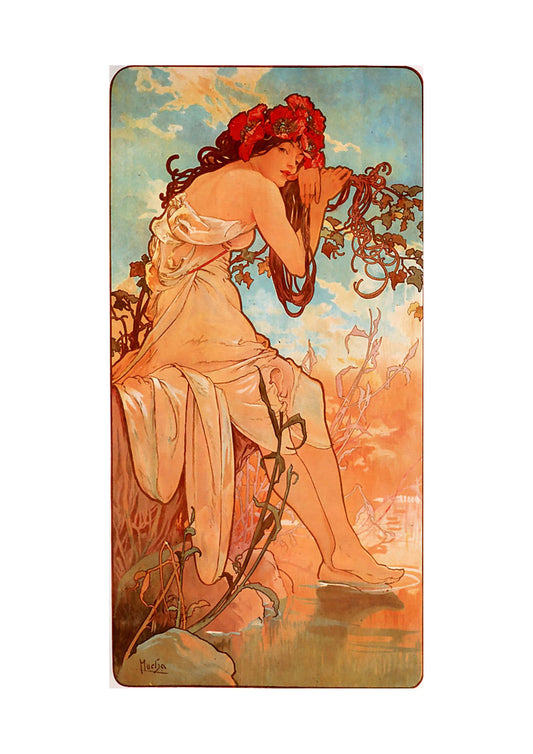 Alfons Mucha - 1896 - SummerA4-1-Recovered vintage artwork by Alphonse Mucha, 12x8" (A4 size) poster print