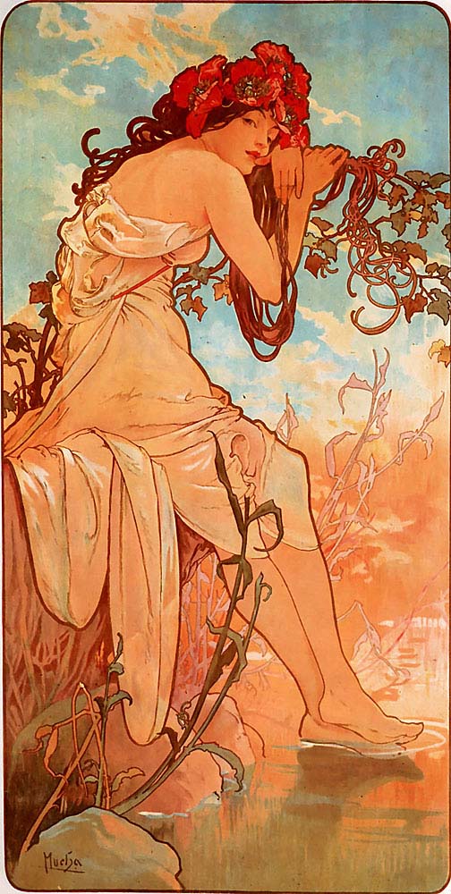 Alfons Mucha - 1896 - Summer vintage artwork by Alphonse Mucha, 16x12" (A3 size) poster print
