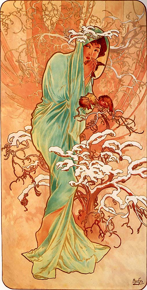 Alfons Mucha - 1896 - Winter vintage artwork by Alphonse Mucha, 12x8" (A4 size) poster print