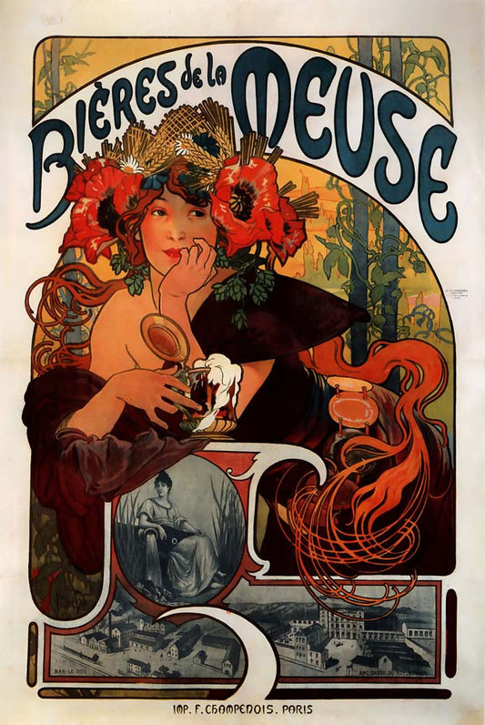 Alfons Mucha - 1897 - Bières de la Meuse vintage artwork by Alphonse Mucha, 16x12" (A3 size) poster print