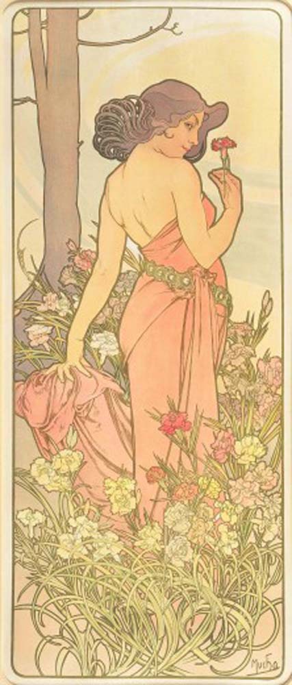 Alfons Mucha - 1898 - The Flowers Carnation vintage artwork by Alphonse Mucha, 16x12" (A3 size) poster print