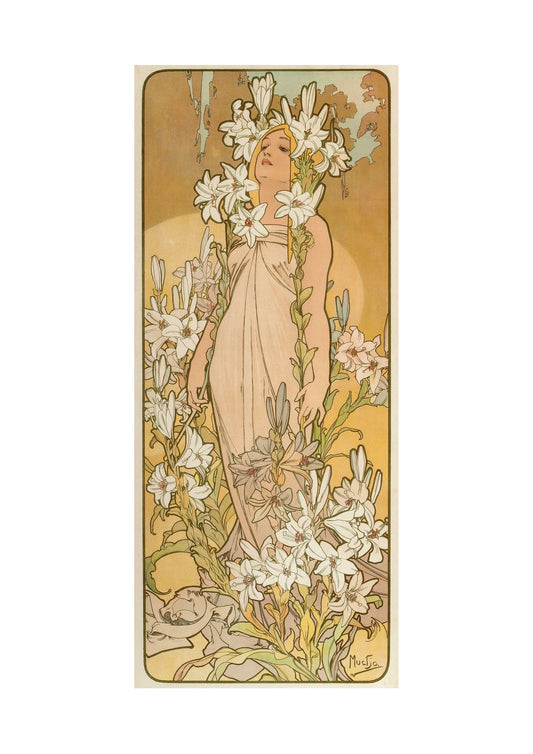 Alfons Mucha - 1898 - The Flowers Lily-A4-1 vintage artwork by Alphonse Mucha, 12x8" (A4 size) poster print