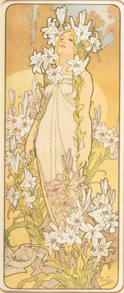 Alfons Mucha - 1898 - The Flowers Lily vintage artwork by Alphonse Mucha, 16x12" (A3 size) poster print